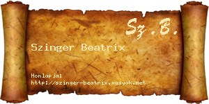 Szinger Beatrix névjegykártya